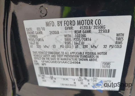 2010 Ford Escape Limited из США, поврежденный, VIN 1FMCU0EG1AKC24564